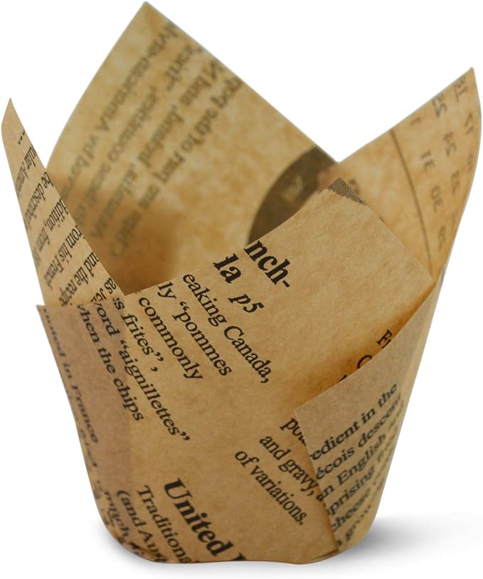 SimpleGood Tulip Baking Cups Cupcake Liners Muffin Liners Greaseproof Paper (100, Unbleached Newspaper) by SimpleGood