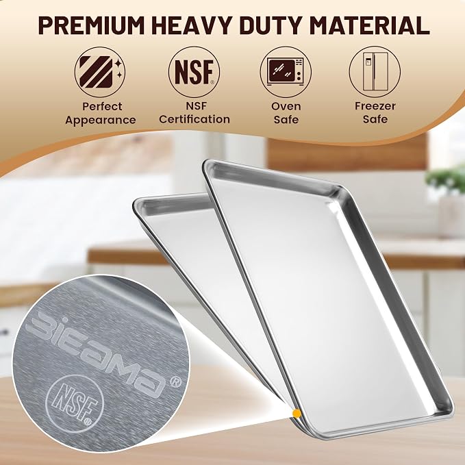 BIEAMA 6 Pack Half Size Baking Sheet Pan, Aluminum Commercial Pan 18" x 13" | Heavy Duty Baking Pan for Oven Freezer Bakery Hotel Restaurant - Image 3