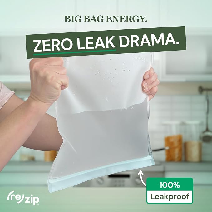 (re)zip Reusable Gallon Freezer Food Storage Bags, Leakproof, 4-Pack, Clear | Food-grade, BPA-free, freezer-safe, airtight. Holds 128 oz for food storage, meal prep, marinates & on-the-go use. - Image 2