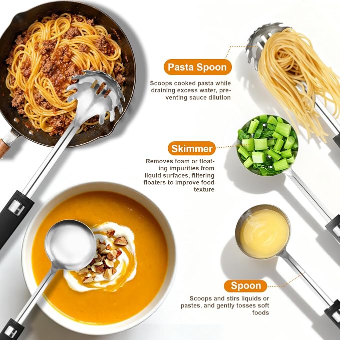 46Pcs 18/8 Stainless Steel Kitchen Utensils Set, Stainless Steel Cooking Utensils, Complete Tools with Metal Kitchen Gadgets for Beginner Cooks, Apartment Dwellers, Homemakers, Dishwasher Safe - Image 5