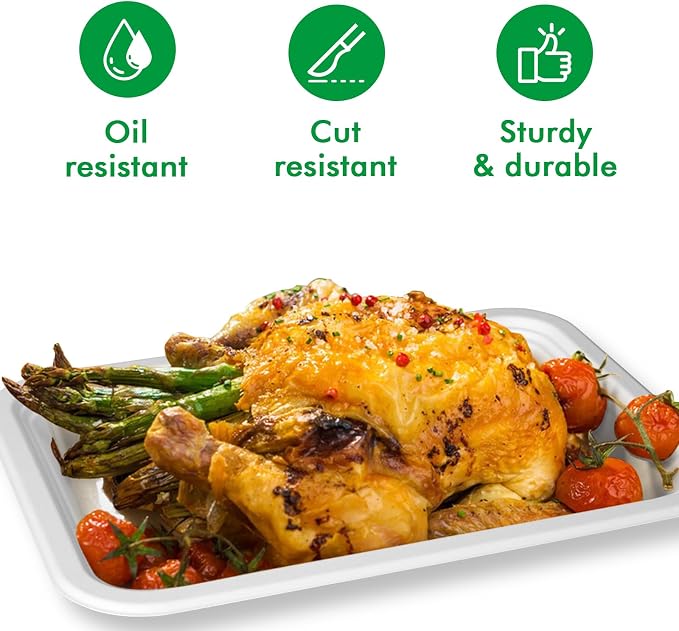 14 Inch Disposable Food Trays, 100 Pack White Compostable Platter | Heavy Duty Large Paper Plates for Serving Food, Sturdy Rectangle Plates for Crawfish Lobster Seafood Boil BBQ Party - Image 4