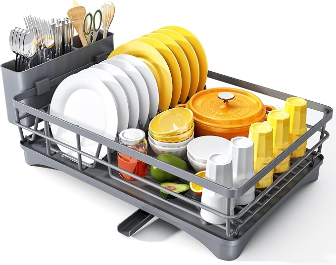 SNTD Dish Drying Rack for Kitchen Counter, 11.8" W x 16.7" L, Grey by SNTD