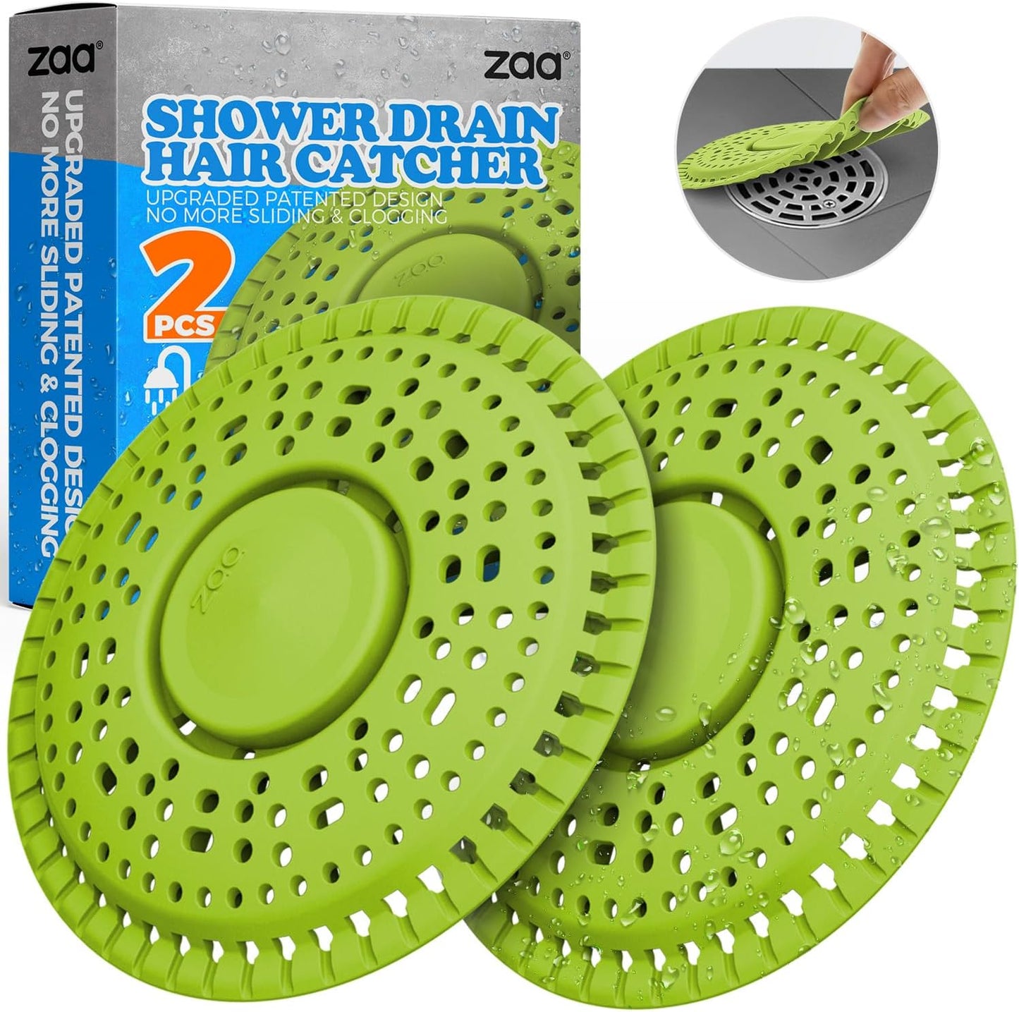 zaa Shower Drain Hair Catcher, 2 Pack Premium Silicone Drain Protector & Shower Drain Cover for Regular Drains of Shower Room and Bathroom, Avocado
