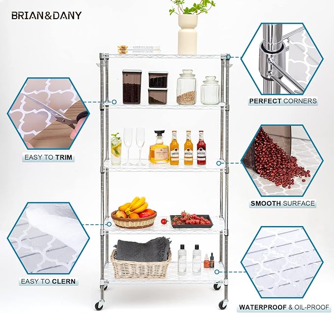 BRIAN & DANY Wire Shelf Liner 14" X 30", Heavy Duty Shelf Liners for Wire Shelving, Waterproof Protector Mats, Set of 4, Quatrefoil Grey - Image 4