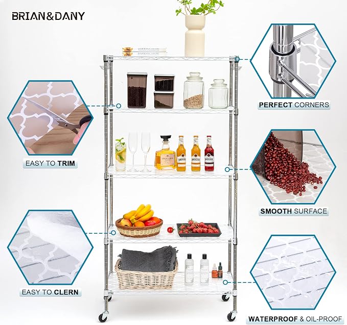 BRIAN & DANY Wire Shelf Liner, Set of 5, 14"x 30" Quatrefoil Gray - Image 4