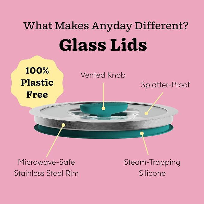 Anyday 4-Pc Microwave Cookware & Glass Food Storage Set, Medium (Blueberry) | Plastic-Free Containers, Stackable Steamer, Vented Lid, Reheating and Steaming Vegetables, Rice - Image 4
