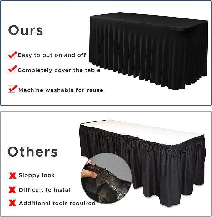 Black Spandex Table Skirt for 6 Foot Rectangle Tables 2 Pack 72x30 In - Image 5