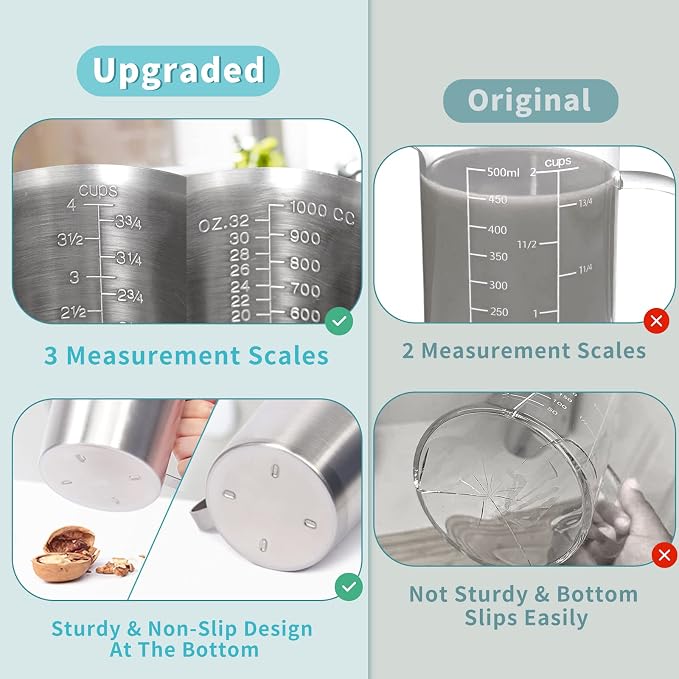 Measuring Cup, [Upgraded, 3 Measurement Scales, Including Cup Scale, ML Scale, Ounce Scale], Newness Stainless Steel Measuring Cup with Marking with Handle, 32 Ounces (1.0 Liter, 4 Cup) - Image 3