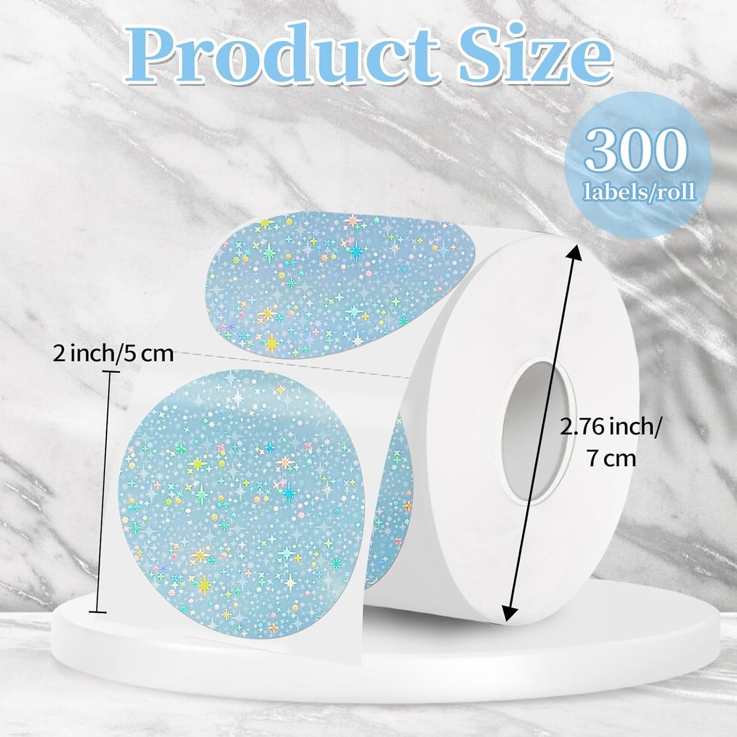 2''Holographic Thermal Label,Round Self-Adhesive Direct Thermal Label,Thermal Stickers for DIY Logo Design,Name Tag (300/Roll Blue Starry Sky