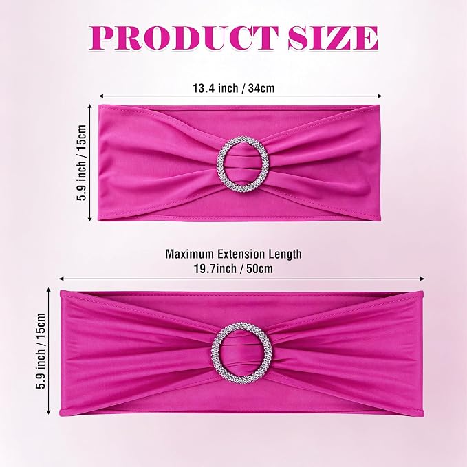 LEBENGURU Fuchsia Stretch Chair Sashes 50pcs with Buckle Slider - Image 5