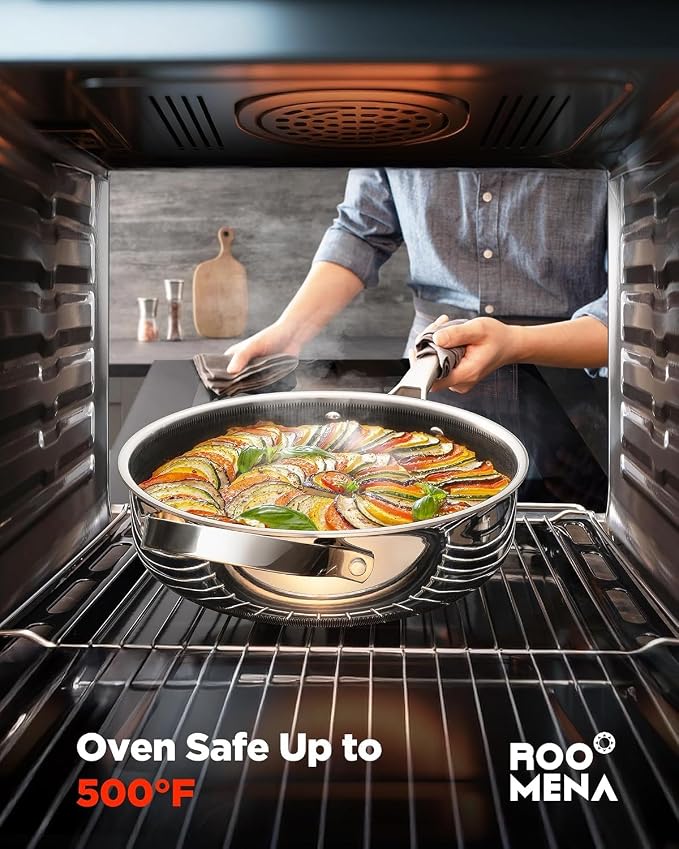Wok pan with Lid, Hybrid Ceramic 13 Inch Tri-Ply Stainless Steel Woks & Stir-fry Pans Nonstick, Non-Toxic, PFAS/PFOA/PTFE Free, Metal Utensil Safe, Dishwasher & Oven Safe, Induction Compatible - Image 2