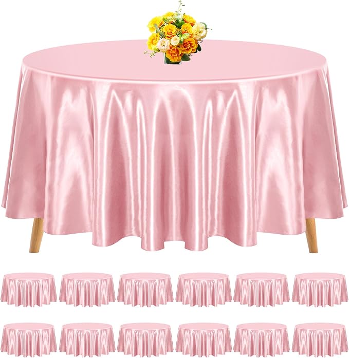 12 Pack 90 Inch Round Satin Tablecloth, Rose Gold by REWOMC