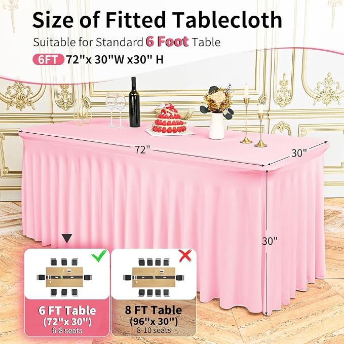 2 Packs Pink Spandex Table Clothes for 6 Ft Tables - Image 2