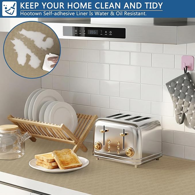Self Adhesive Shelf Liner, 23.6"W x 196.8"L Contact Paper for Cabinet Khaki - Image 5