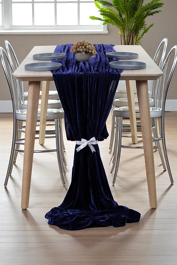 MDS® Pack of 25 | Navy Blue | Velvet Table Runner 20 x 120 Inches 10ft Long Luxurious Soft Romantic Wedding Runners for Party Reception Bridal Shower Birthday Banquets Dinner Table Decoration - Image 3