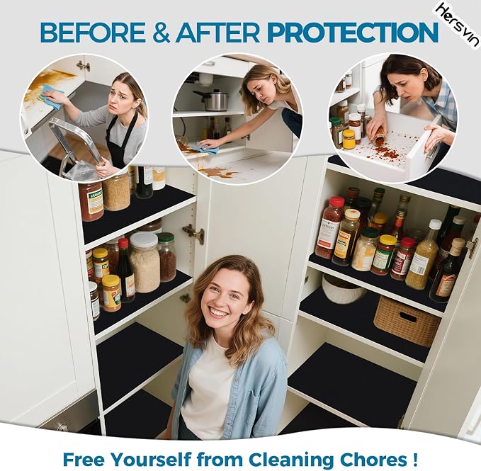 Hersvin Shelf Liners, 24 in x 20 ft Kitchen Drawer Mats, Non-Adhesive EVA Cupboard Protector, Cabinet Lining (Black Dot) - Image 3