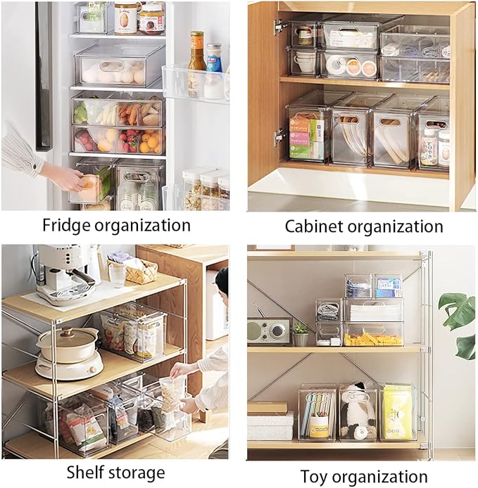 Set of 3 Stackable Refrigerator Organizer Bins Pull-Out Drawers for Fruit and Veggies Divided Storage Organizer for Fridge Clear Drawer Containers with Handle for Produce Saver, Eggs, Snack - Image 5