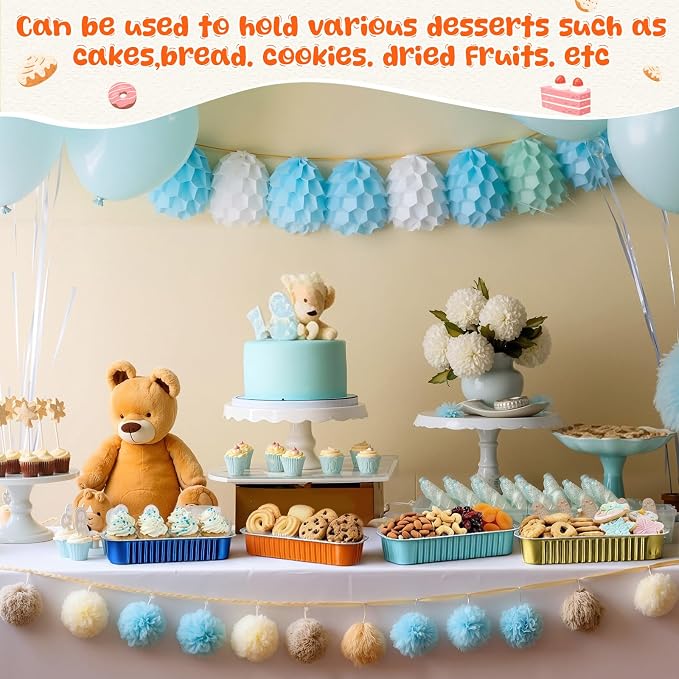 Blushtier 540 Pcs Mini Loaf Pans with Lids and Spoons 6.8 oz Blue and Orange Rectangular Aluminum Foil Baking Pans Mini Cake Tins for Baby Shower Birthday Graduation Party Decoration - Image 6