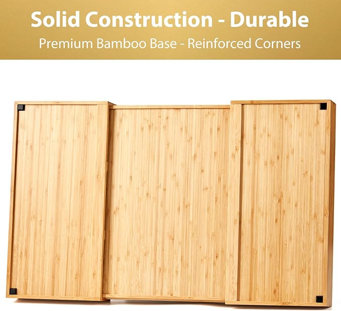 Umilife Extra Large Expandable Kitchen Drawer Organizer for Utensil and Junk, 19" Deep for Big Drawer, 19" to 33" Adjustable Bamboo Wood Drawer Divider, Cutlery Tray, Flatware Holder - Image 5