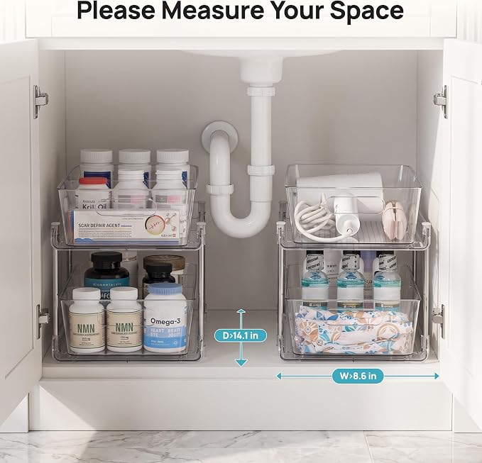 Vtopmart 2 Pack Larger Pull Out Bathroom Under Sink Organizer (M-Standard) - Image 6