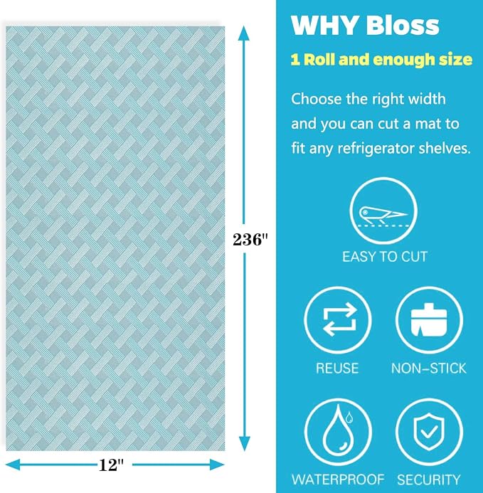 Bloss Refrigerator Liners 12" x 236", Easy to Clean Fridge Shelf Liners - Image 2