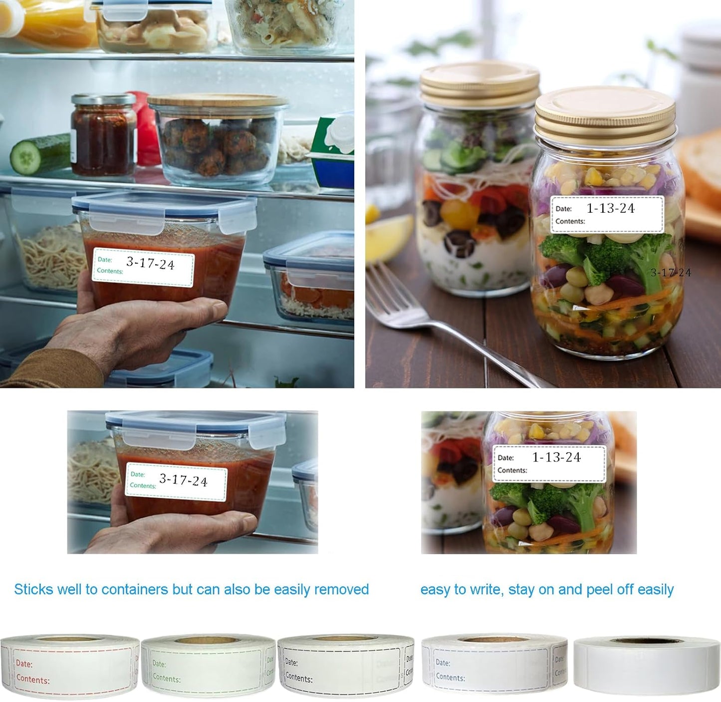 1000pcs Freezer Labels,1x3 inch for Food containers,Food Labels Quick and Easy to Remove- Easy to Write on(Blue)