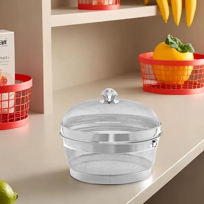 Stainless Steel Fruit Basket with Mesh Lid, Kitchen Countertop Organizer for Fruits & Vegetables, Rust-Proof Breathable Storage Bowl for Produce, Bread & Snacks. (Large Size) - Image 4