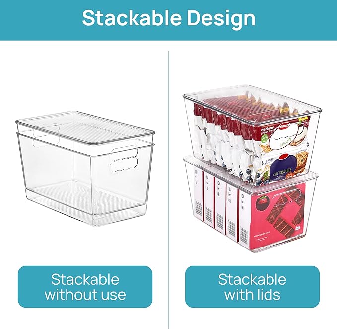Vtopmart 8 Pack Clear Stackable Storage Bins with Lids and Handles, Large | BPA-free Plastic, Organize Vertically, For Pantry Kitchen Fridge Cabinet Closet Bathroom, Built to Last, Easy to Move - Image 3