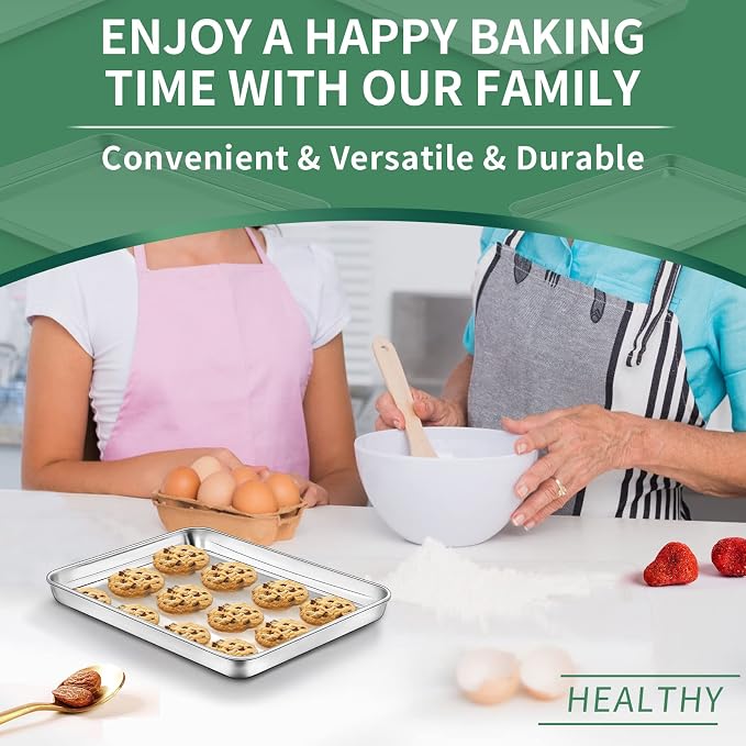 Baking Sheets Set of 2, HKJ Chef Cookie Sheets 2 Pieces Stainless Steel Baking Pans & Toaster Oven Tray Pans, Rectangle Size 9L x 7W x 1H inch & Non Toxic & Healthy & Easy Clean - Image 7