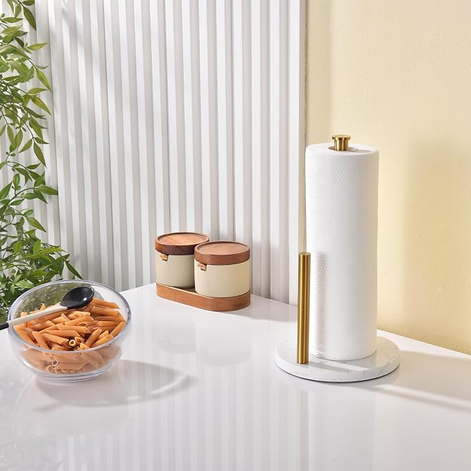 Hoooh Countertop Paper Towel Stand – Brushed Gold, Weighted Marble Base - Image 9