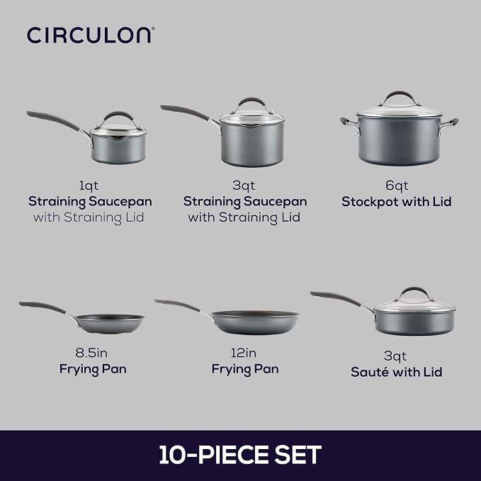 Circulon A1 Series with ScratchDefense Technology Nonstick Induction Cookware/Pots and Pans Set, 10 Piece - Graphite - Image 2