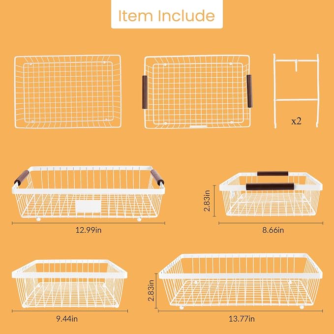 2-Tier Stackable Wire Basket with 2 Banana Hooks, Pantry Organizer for Kitchen Countertops, Cabinets & Under-Sink Spaces; Ideal for Storing Snacks, Fruits, Veggies, Onions, Potatoes, & More，White - Image 2