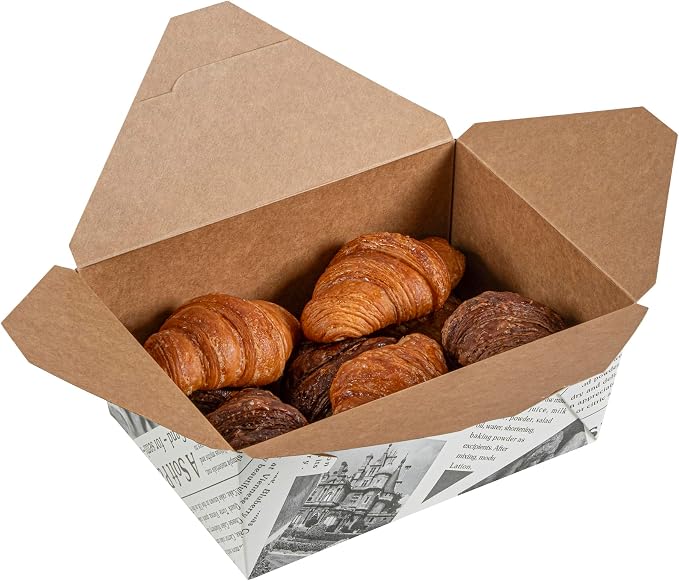 Restaurantware Bio Tek 98 Ounce Take Out Boxes 200 To Go Lunch Boxes - Tab-Lock Closure Heat-Tolerant Newsprint Paper Disposable Lunch Boxes Greaseproof For Hot And Cold Foods - Image 2