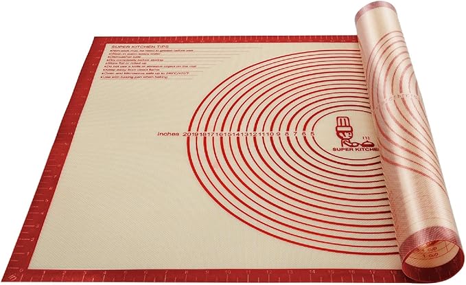 Non-slip Silicone Pastry Mat Extra Large Measurements 36''x 24'' Baking Mat | Silicone Baking Mat Counter/Dough Rolling/Oven Liner/Fondant/Pie Crust Sourdough Bread Baking Supplies（Red） by FolksySuperKitchen