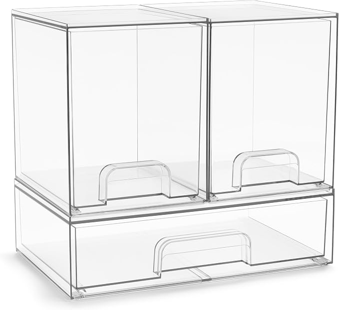 Sorbus Clear Stackable Storage Drawers (3 Pack, 7.6'' Tall and 12.1'' Wide) by Sorbus