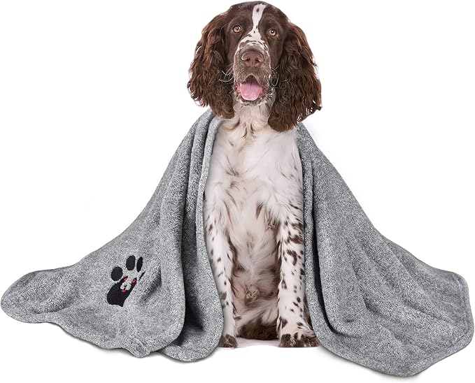 Dogvingpk Dog Towels for Drying Dogs - Super Absorbent Soft Quick Dry Microfiber Pet Bath Towel for Medium & Small Dogs, 36 * 28 Inch Grey by Dogvingpk