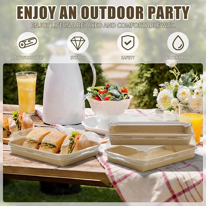 30 Pack Take Out Food Containers, 14.2oz Disposable Bowls 420ml Kraft Paper Take Out Boxes with Lid, Disposable To Go Container Take Out Containers, Greaseproof Paper Bento Box Takeout Lunch Boxes - Image 4