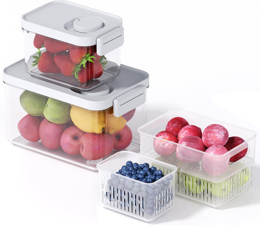 vacane 2 Pack Produce Saver with lids & Colanders, Clear Fruit Containers for Fridge Dishwasher Safe Berry Containers, BPA-Free Lettuce Keeper, Keep Vegetable Food Fresh