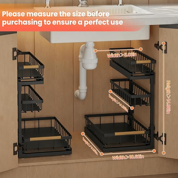 Under Sink Organizer and Storage for Bathroom and Kitchen - 2 Pack 3 Tier - Image 9