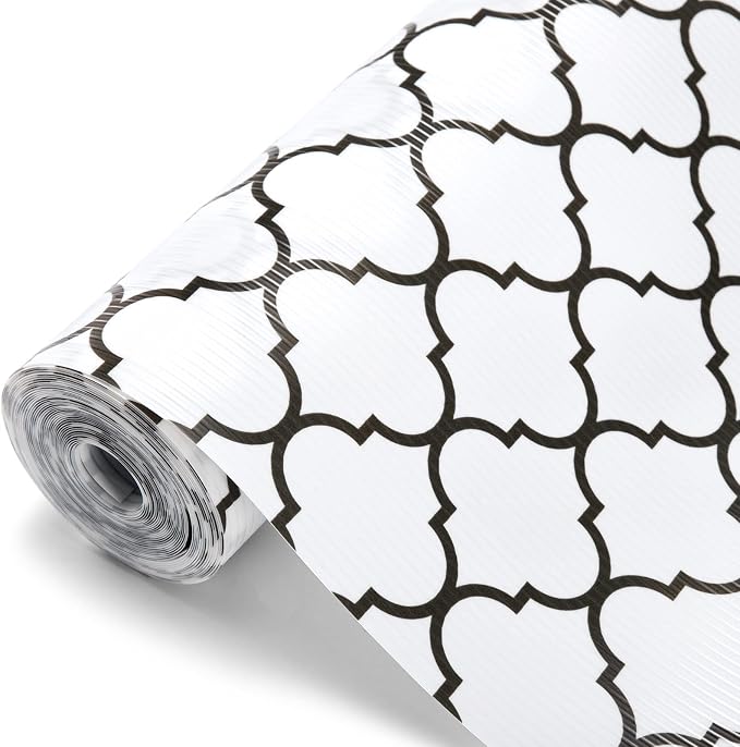 Glotoch Drawer Liner and Shelf Liner, 24" W x 240" L, White Quatrefoil by GlotochExpress