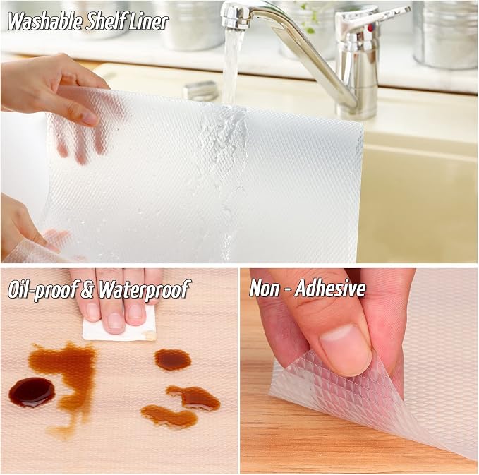 Anoak Shelf Liner, 12 Inches x 10(120.1 Inch) FT Non-Slip Cabinet Liner, Diamond Pattern Clear - Image 5