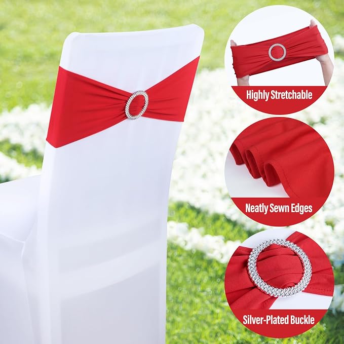 LEBENGURU Red Stretch Chair Sashes 30pcs with Buckle Slider - Image 6