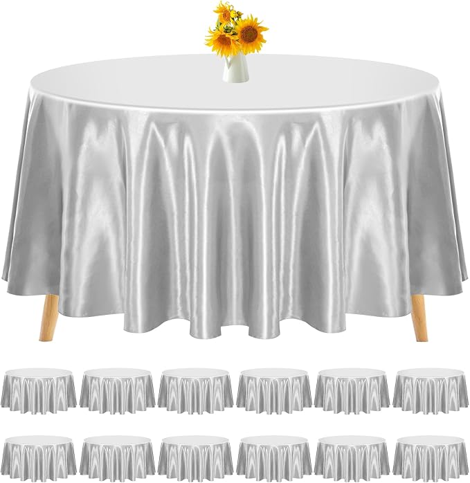 12 Pack 120 Inch Round Satin Tablecloth, Silver by REWOMC