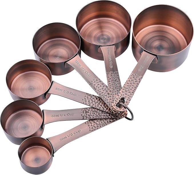 Measuring Cups and Spoons Set 14, Copper Measuring Cups and Spoons Set for Dry & Liquid, Metric & US Stainless Steel 6 Measure Cups and 7 Spoons Set w/Leveler for Kitchen & Baking - Image 2