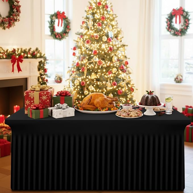 Smiry Spandex Tablecloth 6 Pack, Elastic Fitted Stretch Tablecloth for 8FT Rectangle Tables, Waterproof Washable Table Cover Skirt for Wedding, Banquet & Parties (Black, 96Lx30Wx30H Inch) - Image 6