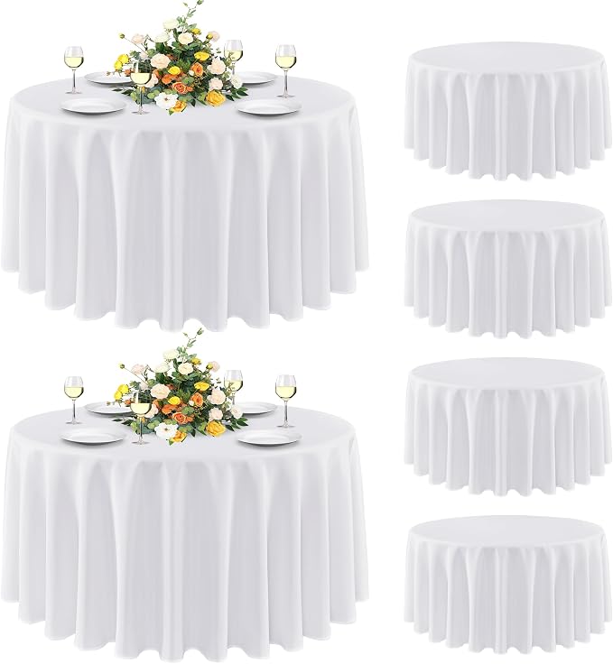 sancua 90 Inch Round Tablecloth Fit 30-72 Inch Tables, White 6 Pack Circle by sancua