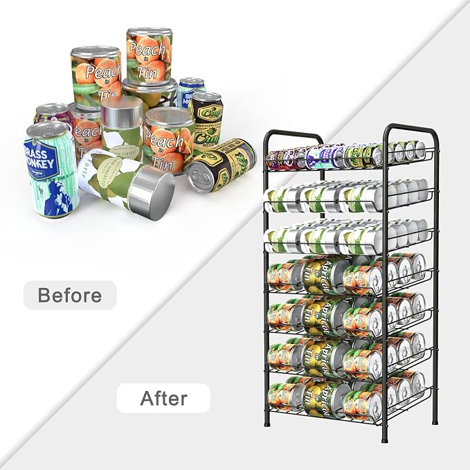 Vrisa Can Organizer for Pantry 7-tier Can Rack Organizer Metal Can Storage Dispenser Rack Holds up to 84 Cans for Canned Food Kitchen Cabinet or Pantry Shelf Black - Image 7