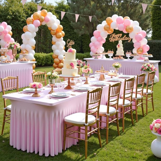 Spandex Tablecloth 8FT Rectangle Table Cover 4 Pack Pink Wrinkle-Free - Image 4