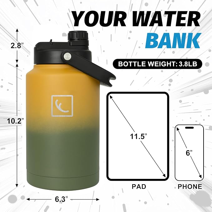 NATURE PIONEOR 1 Gallon (128oz) Insulated Water Bottle Jug with Carrier Bag | 18/8 Food-grade Stainless Steel, Double Vacuum Insulation, Wide-Mouth, Straw & Spout Lid, Strap, Camping, Hiking, Gym, Work - Image 7