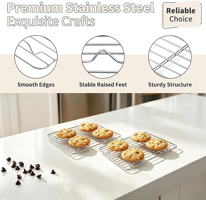 TeamFar Stainless Steel Toaster Oven Pan with Rack Set, 9"x7"x1" | 2 Pans + 2 Racks, Toaster Oven Baking Pan Tray with Cooling Rack for Cooking, Non-Toxic & Rust Proof, Dishwasher Safe - Image 4